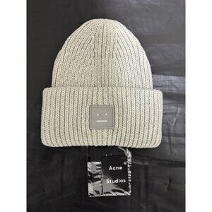 Acne Studios Ribbed Knit Beanie Hat Light Grey